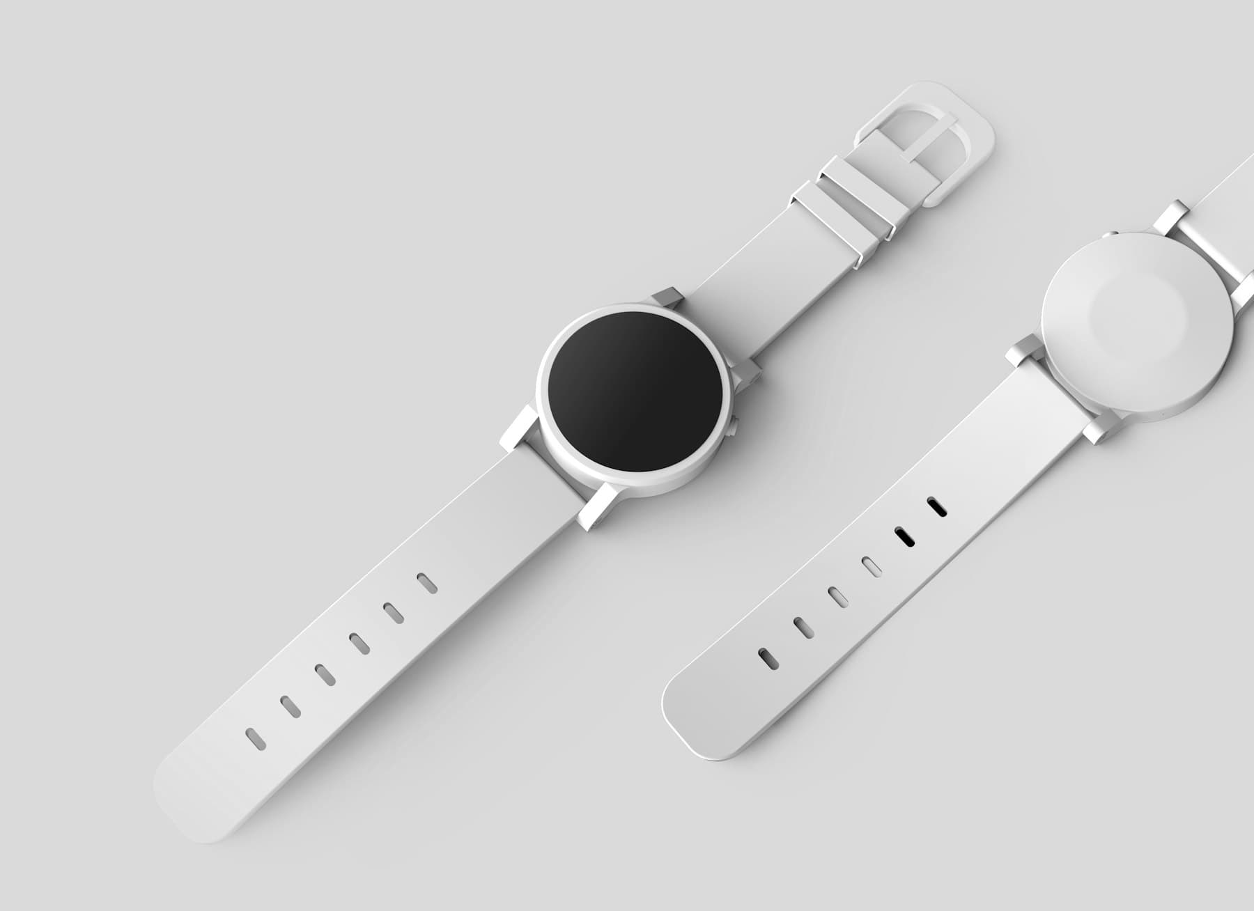 Minimal white wristwatch product render on a light studio background